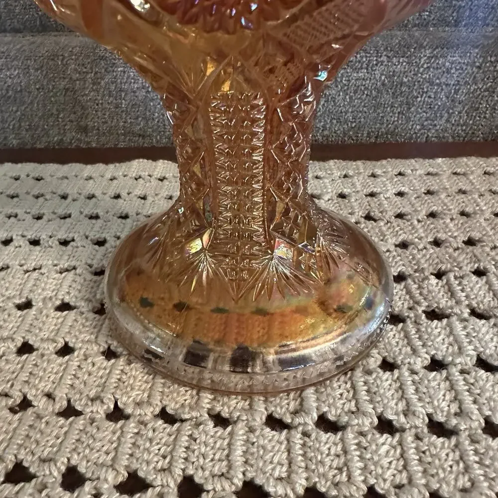 Vtg Imperial Glass Hobstar Marigold Carnival Glass Vase Punch Bowl Pedestal 5